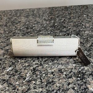 Elegant Silver Clutch with Crystal Accent